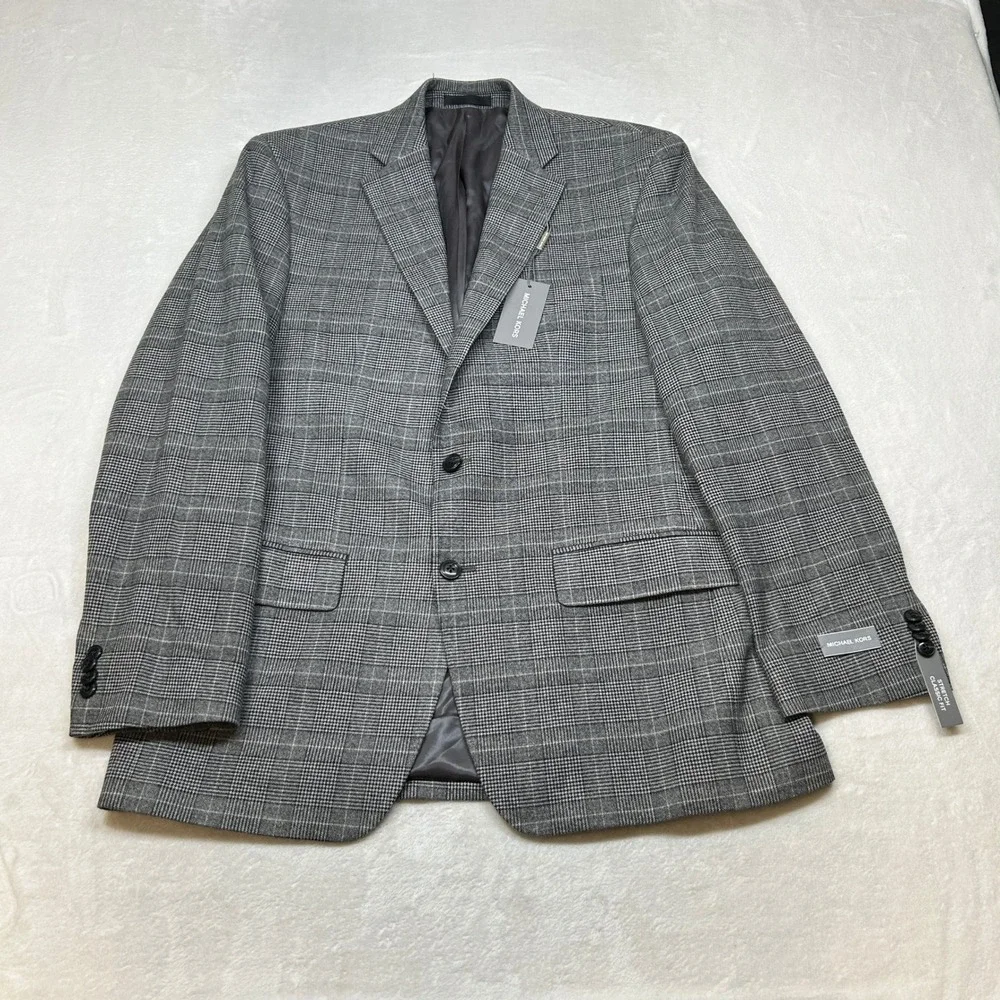 Michael Kors‎ Kent Sport Coat Mens 40R 40 Black White Plaid Stretch Classic $295